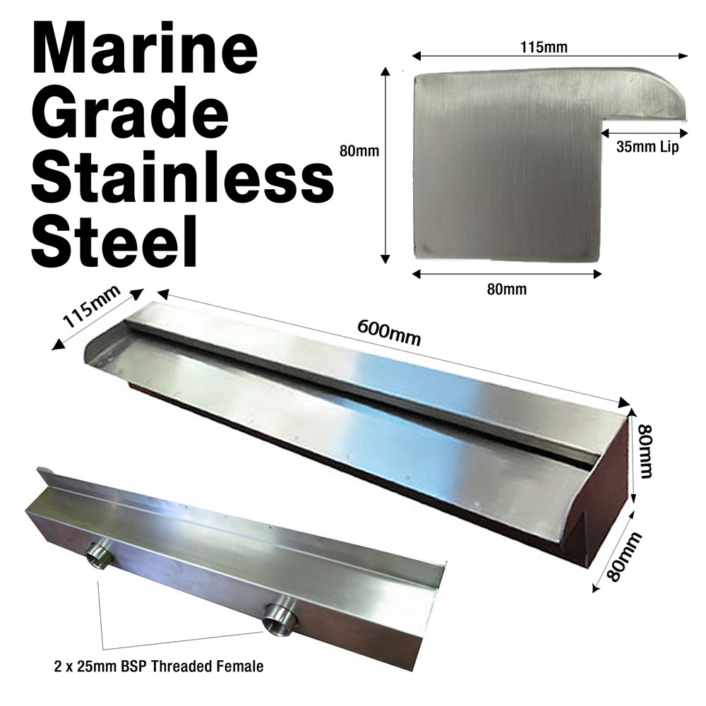 Luponds 600mm Marine Grade Stainless Steel Water Wall Blade with 35mm